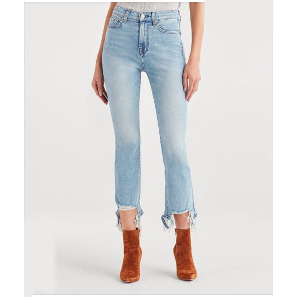 NWT 7 For All Mankind Distressed High-Waist Slim Kick Crop Jeans